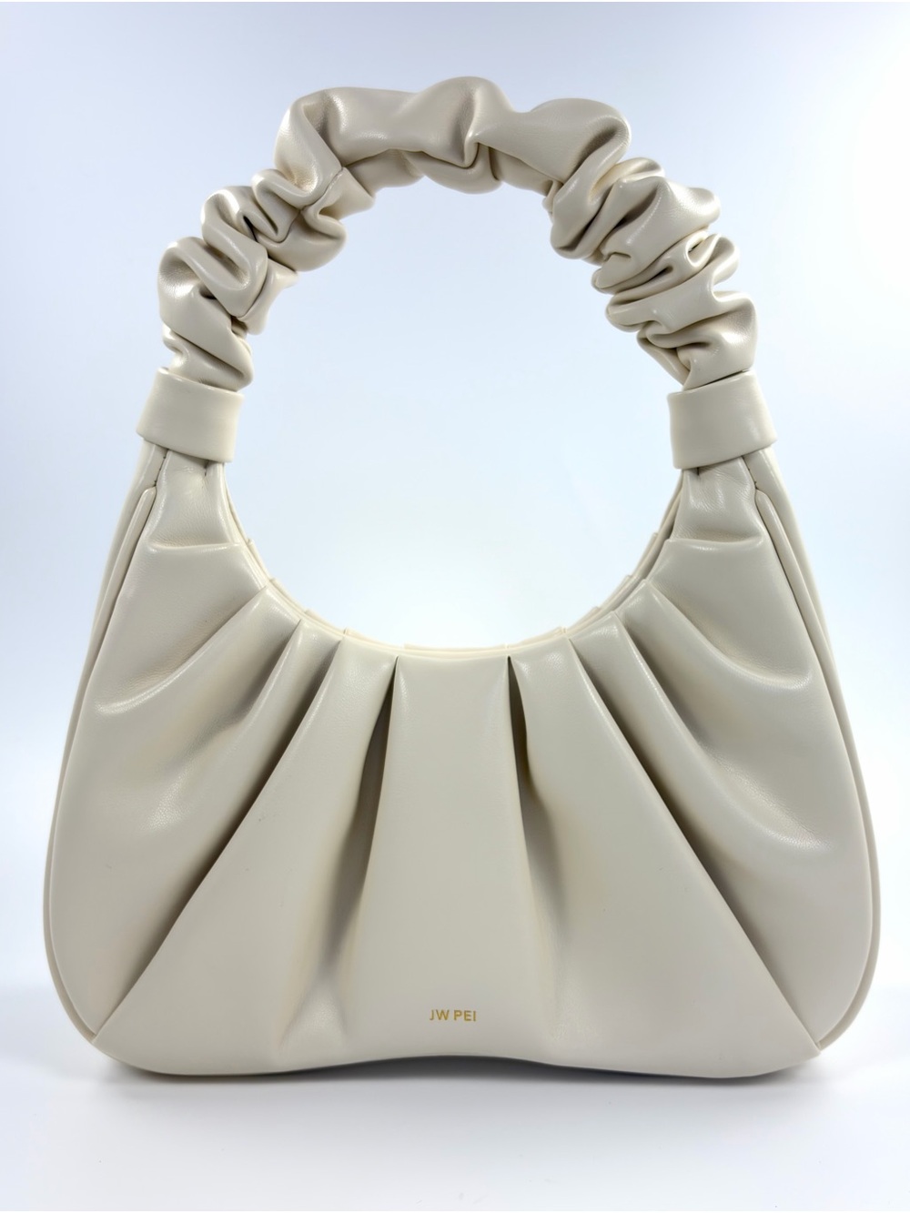 JW PEI Gabbi Ruched Hobo Shoulder Bag Ivory Vegan Leather